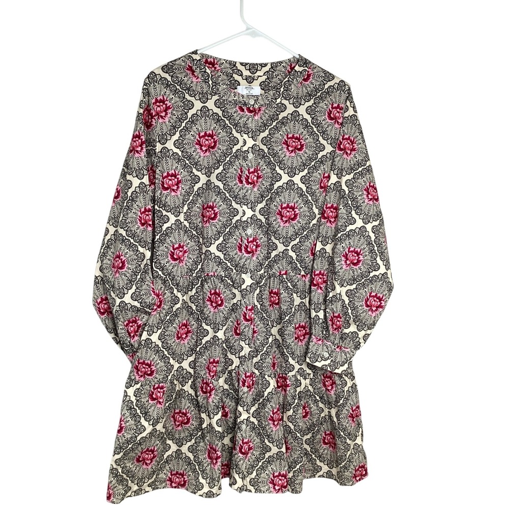 UNTUCKit For Her Solange Dress 16 Beige Pink Floral Print Long Sleeve‎ Ruffle